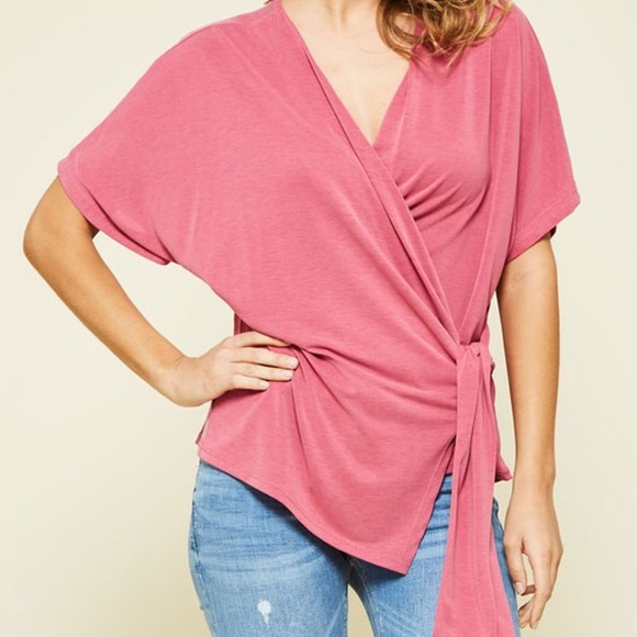 🆕Cream/Stone Short Flutter Sleeve Wrap Blouse Top - Picture 5 of 8